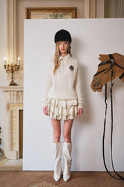 White Cable-Knit Badge Sweater