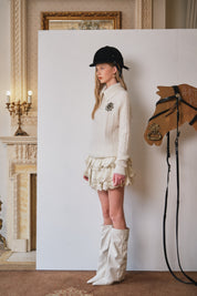 White Cable-Knit Badge Sweater