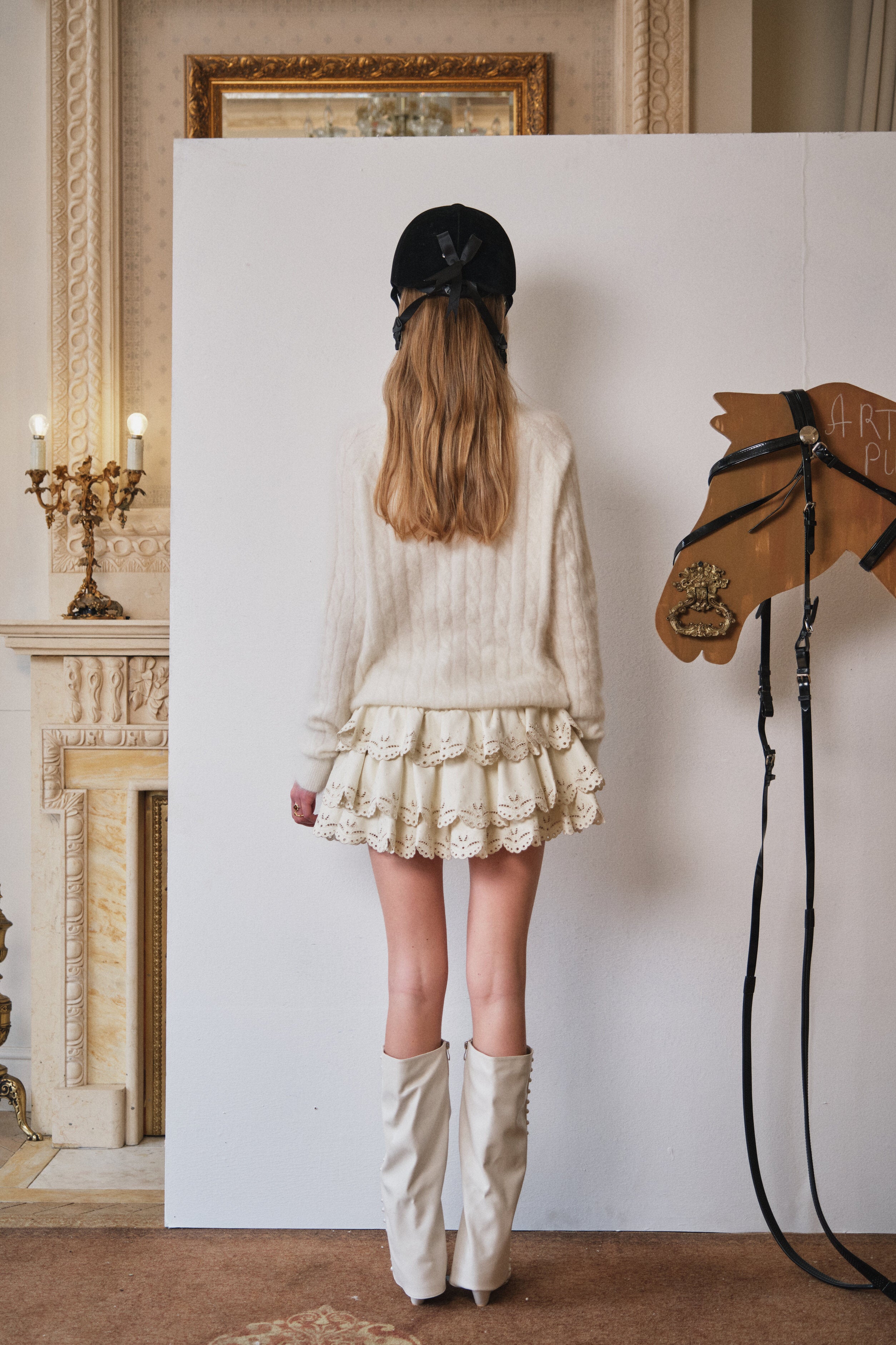 White Cable-Knit Badge Sweater