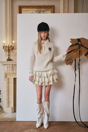 White Cable-Knit Badge Sweater