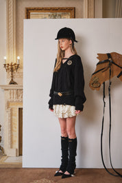 Black Belted Cable-Knit Pullover