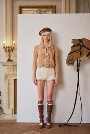 Smoke Pink Wool Knit Cardigan with Bow Trim