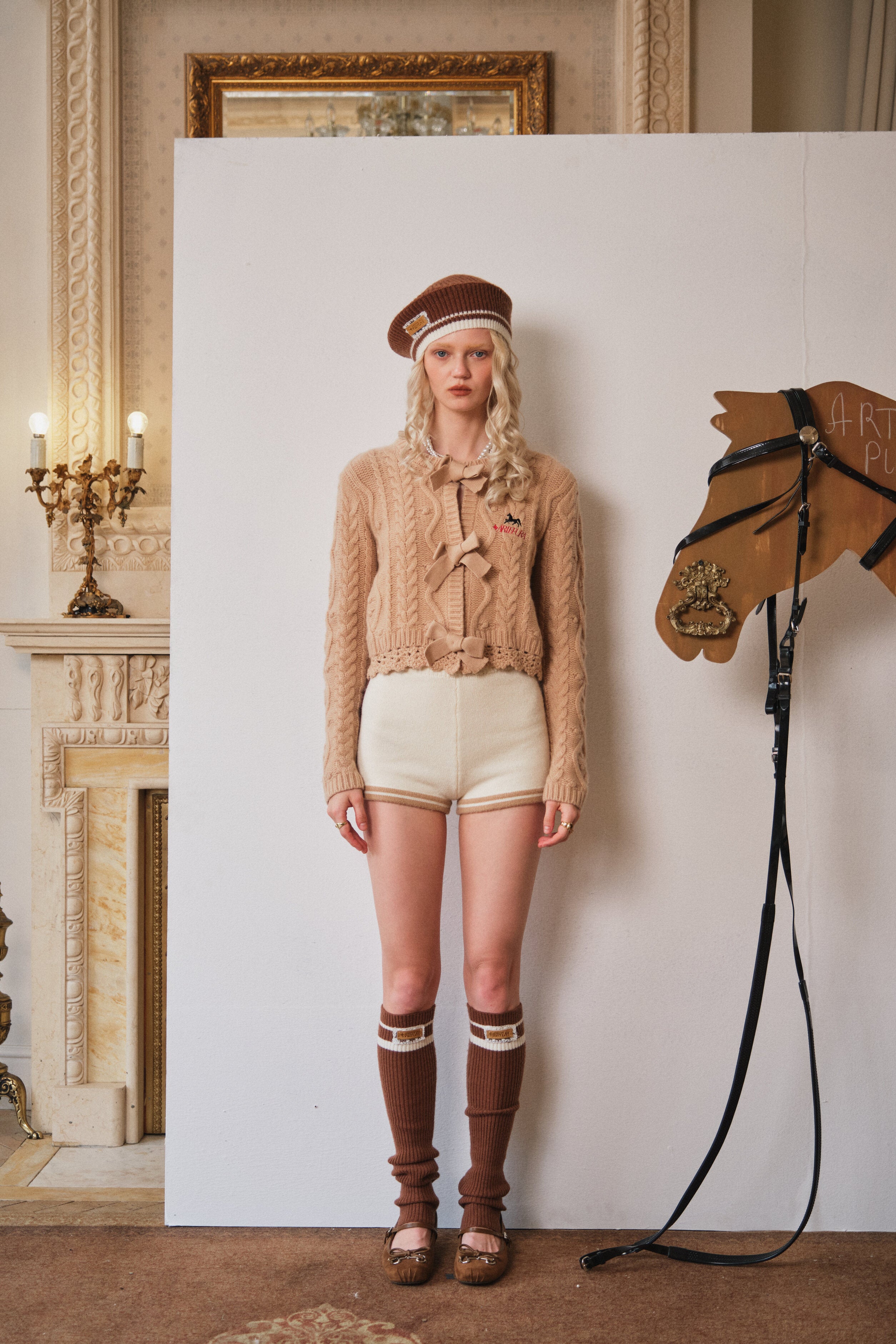 Smoke Pink Wool Knit Cardigan with Bow Trim