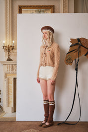 Smoke Pink Wool Knit Cardigan with Bow Trim