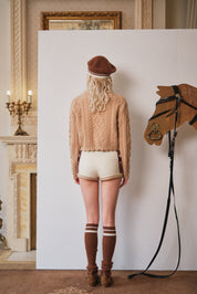 Smoke Pink Wool Knit Cardigan with Bow Trim