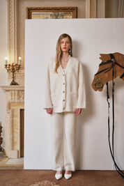 White V-Neck Pearl Knit Cardigan