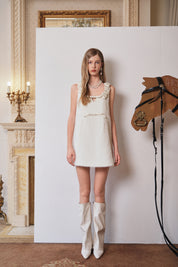 White Textured Floral Pearl Detail Slip Dress