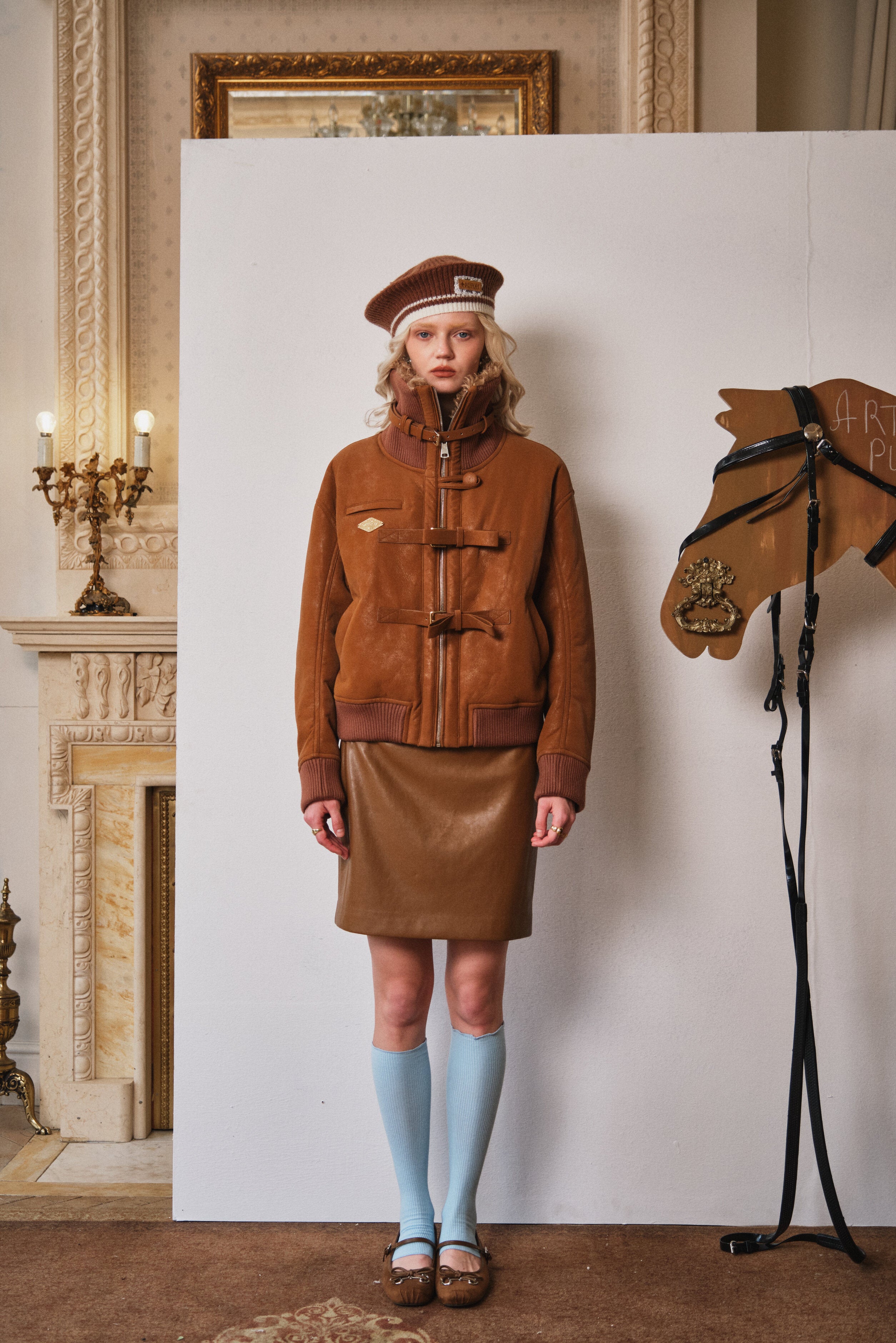 Dark Brown Belted Burnished Suede Shearling Coat