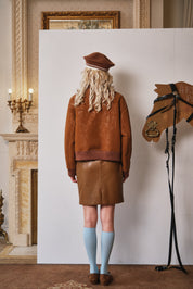 Dark Brown Belted Burnished Suede Shearling Coat