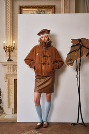 Dark Brown Belted Burnished Suede Shearling Coat