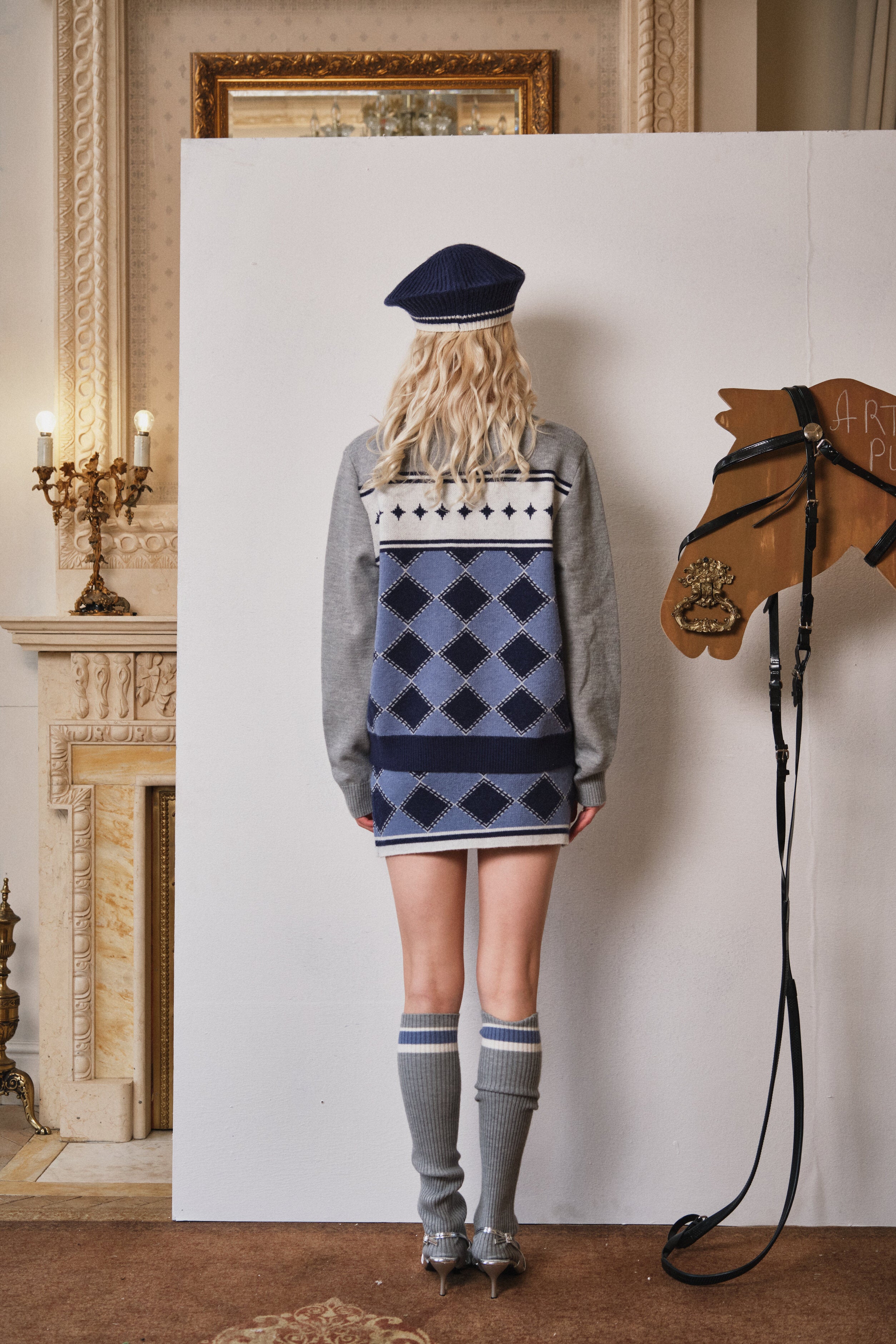 Blue Argyle Logo Equestrian Knit Pullover