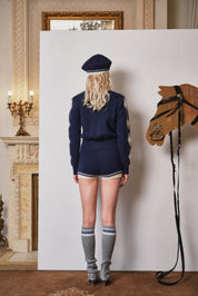 Navy Plaid Contrast Knit Cardigan