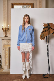 Layered Light Blue Lace Knit Hoodie