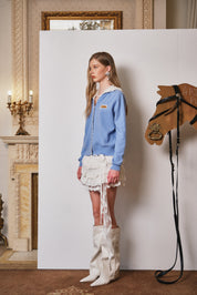 Layered Light Blue Lace Knit Hoodie