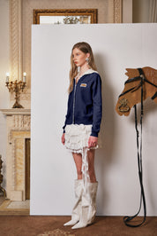 Layered Navy Lace Knit Hoodie