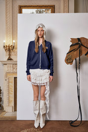 Layered Navy Lace Knit Hoodie