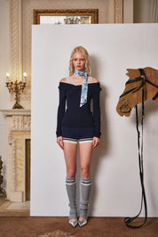 Navy Lace-Trim Knit Top