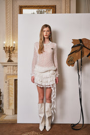 White Mesh Logo Patch Fishnet Top