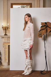 White Mesh Logo Patch Fishnet Top