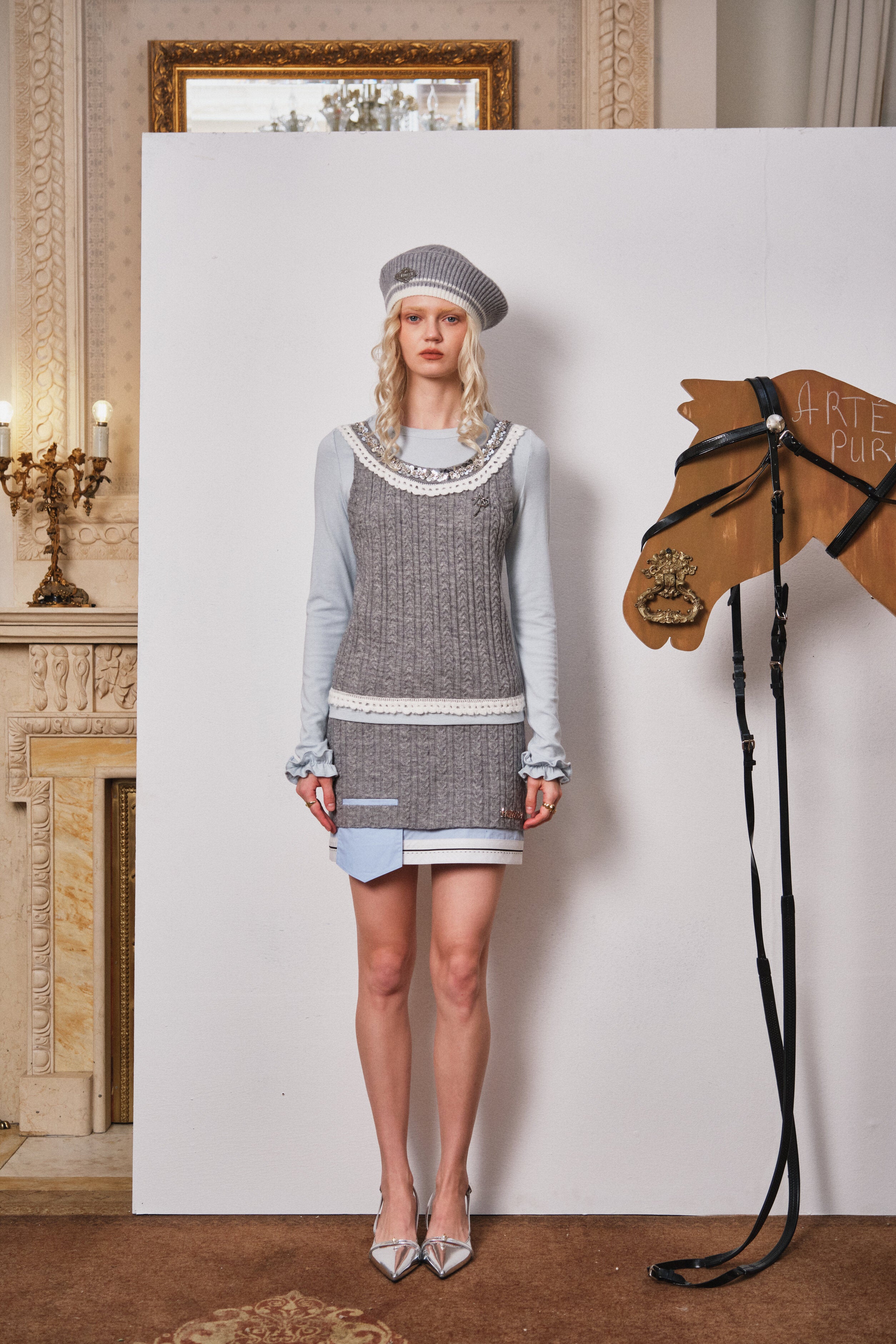 Light Blue Knit Faux-Layered Top