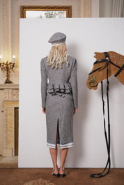 Gray Sequin-Waist Cable-Knit Midi Skirt