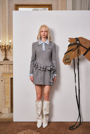 Gray Cable-Knit Bubble-Hem Faux-Layer Dress