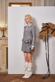 Gray Cable-Knit Bubble-Hem Faux-Layer Dress