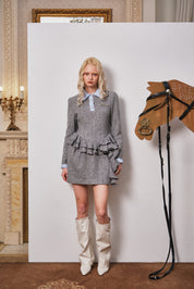 Gray Cable-Knit Bubble-Hem Faux-Layer Dress