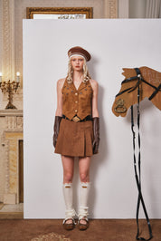 Brown Suede Beaded Flower Vest