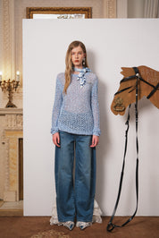 Blue Mesh Logo Patch Fishnet Top