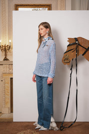 Blue Mesh Logo Patch Fishnet Top