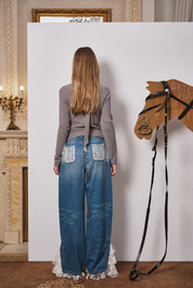 Gray Fitted Twist-Front Long Sleeve Top