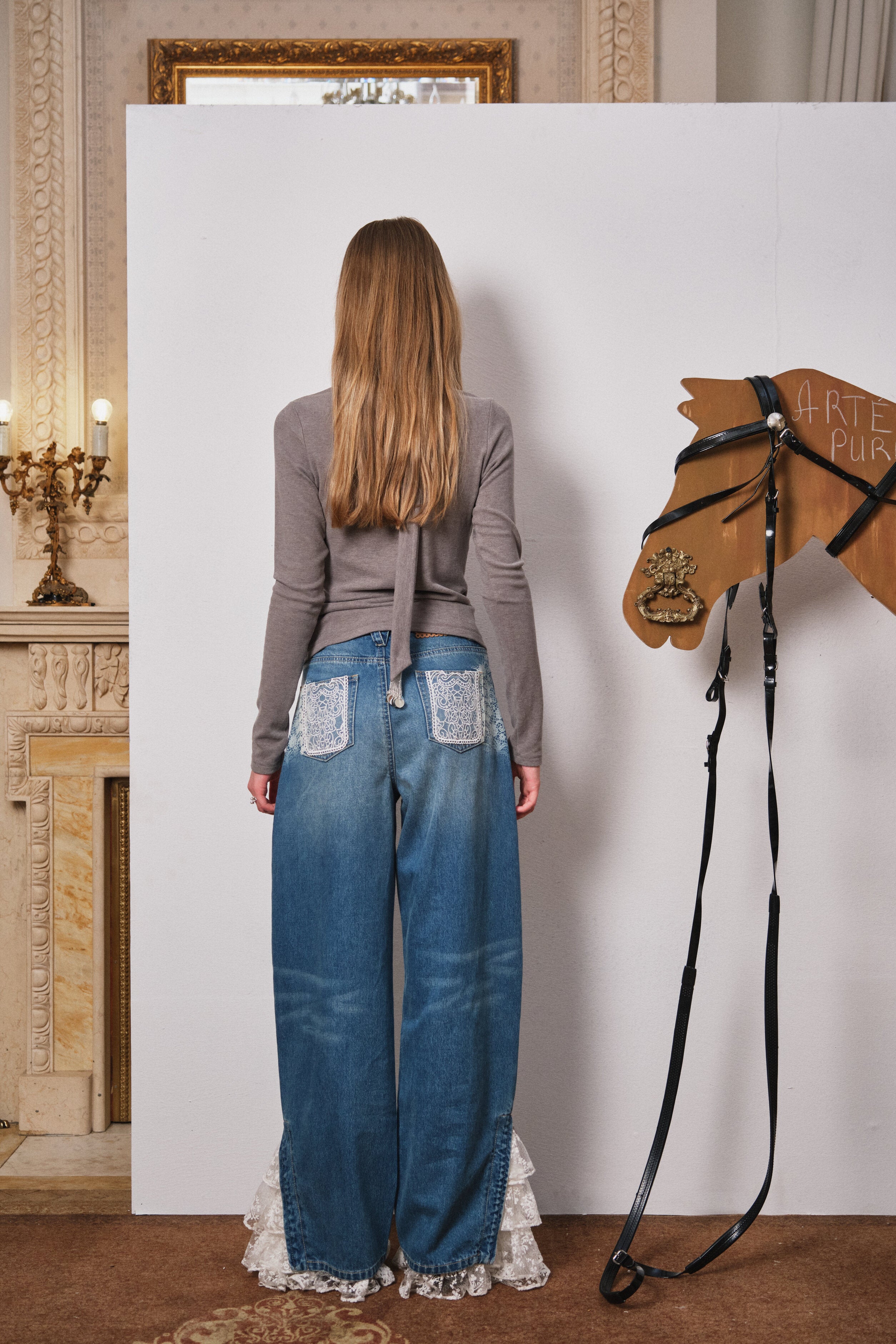 Gray Fitted Twist-Front Long Sleeve Top