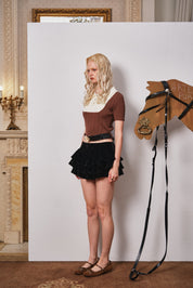 Brown Colorblock Knit Short-Sleeve Top