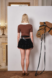 Brown Colorblock Knit Short-Sleeve Top