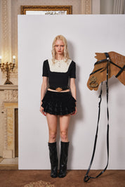 Black Colorblock Knit Short-Sleeve Top