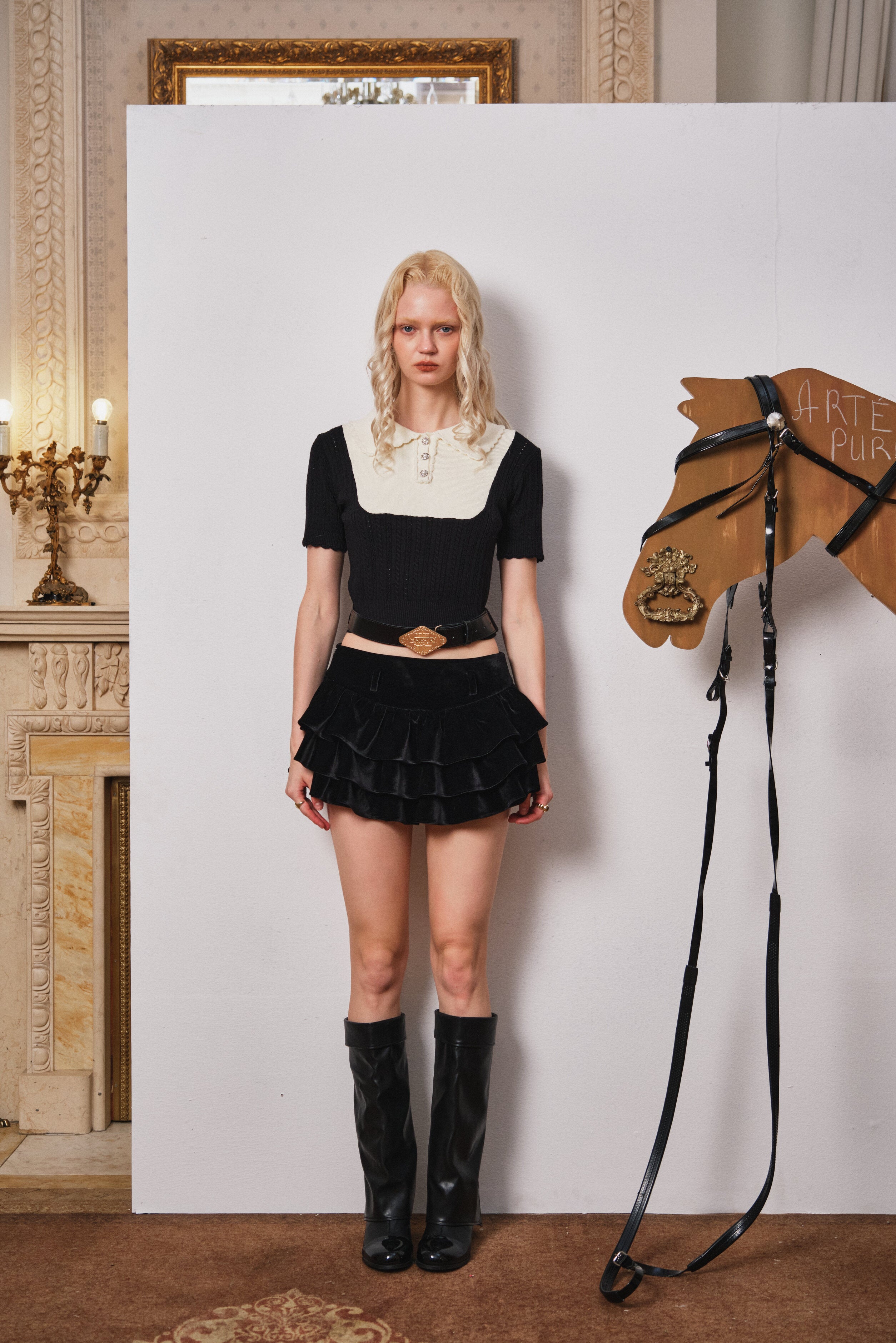 Black Colorblock Knit Short-Sleeve Top