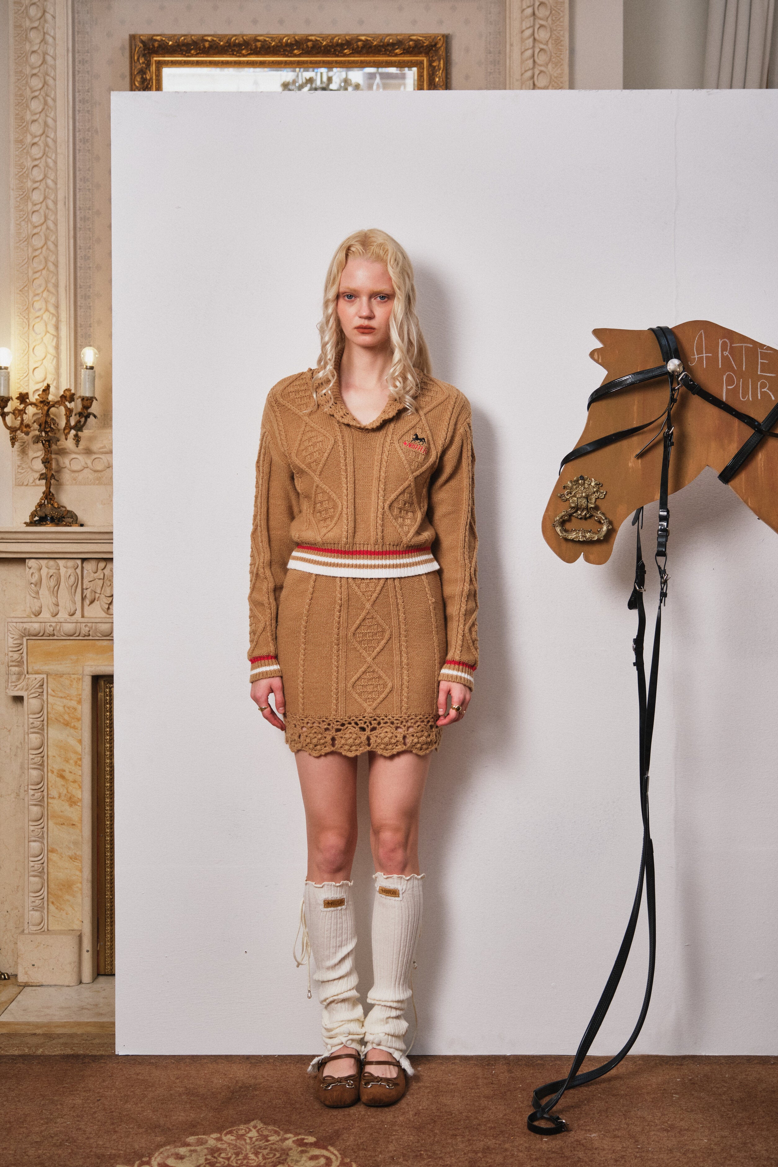 Light Coffee Knit Pullover with Crochet Collar