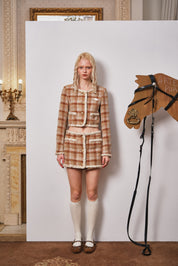 Brown Plush Plaid Short Jacket