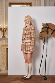 Brown Plush Plaid Short Jacket