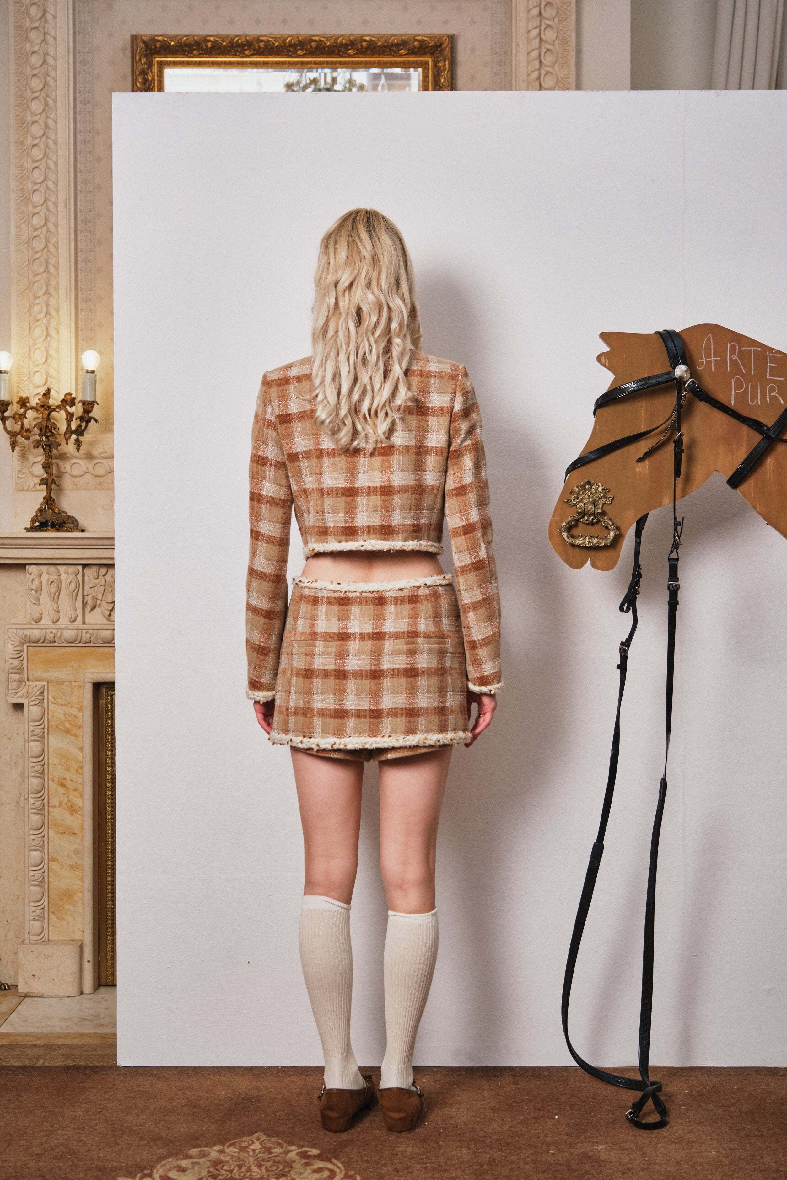 Brown Plush Plaid Short Jacket
