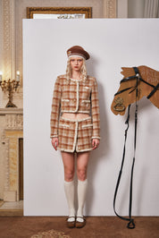 Brown Plush Plaid Short Jacket