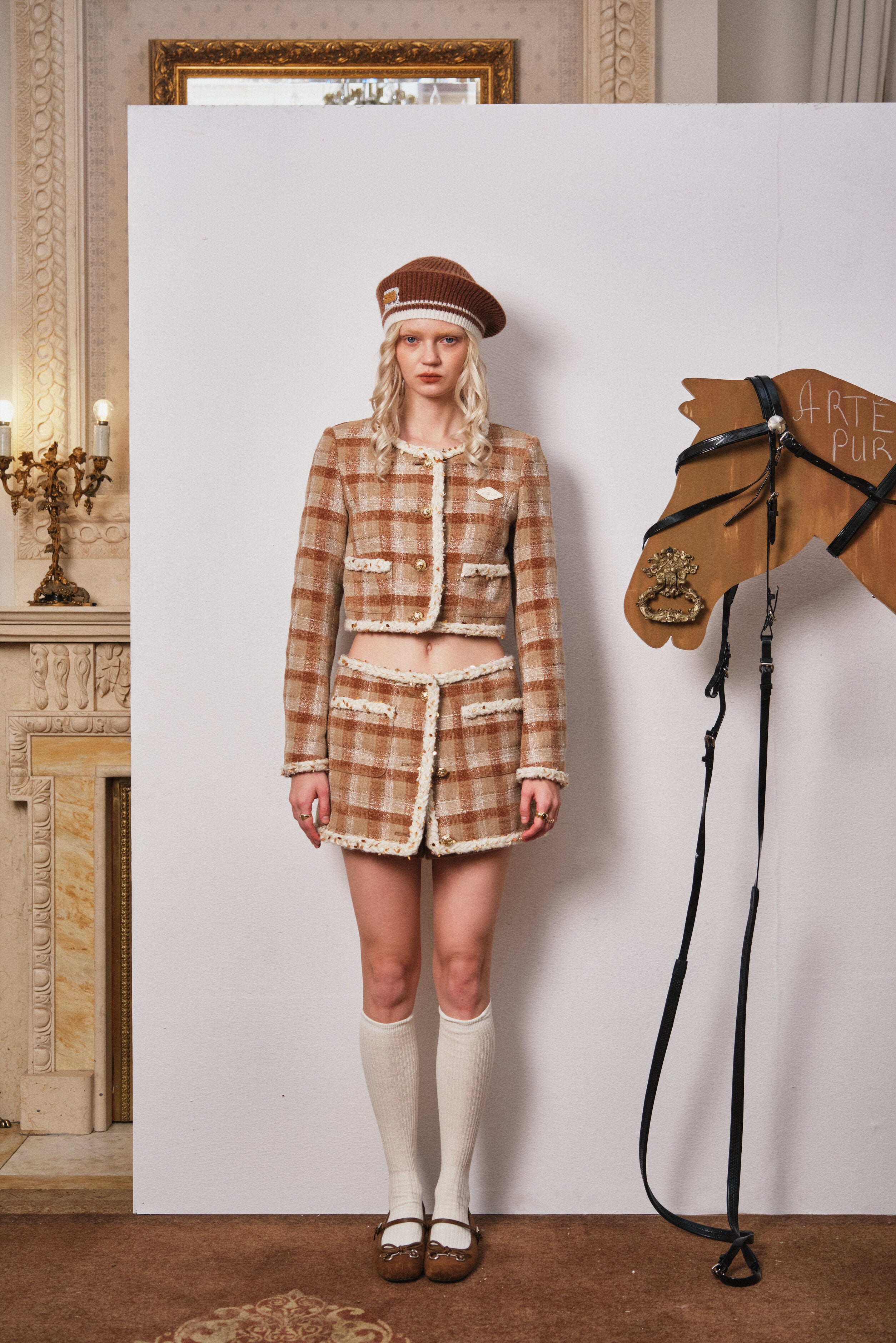 Brown Plush Plaid Short Jacket