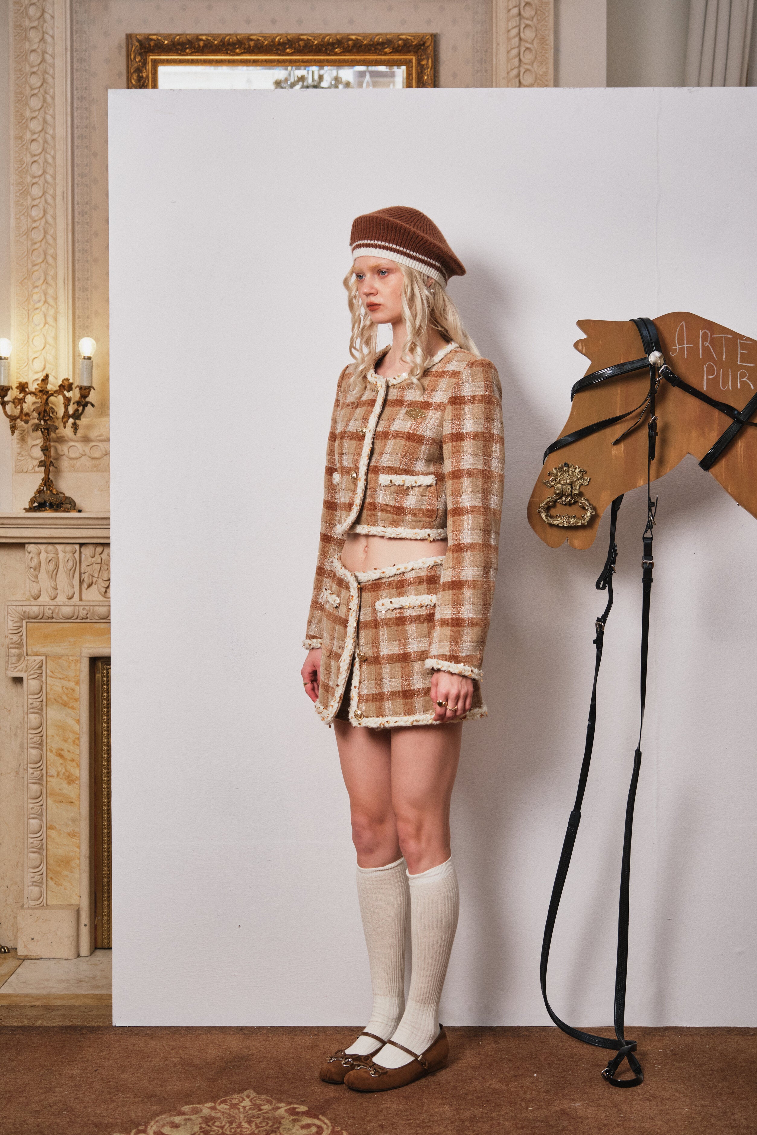 Brown Plush Plaid Short Jacket