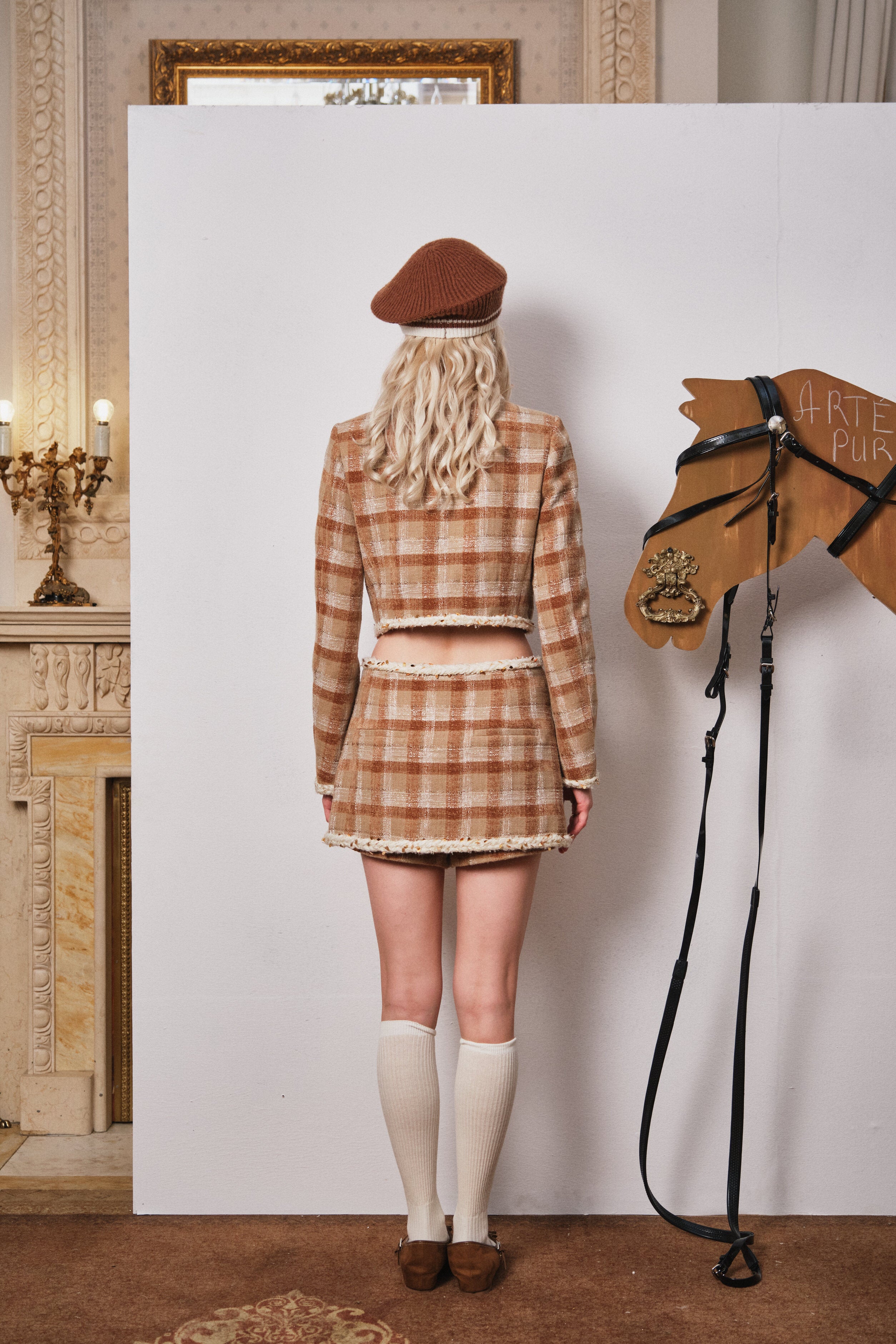 Brown Plush Plaid Short Jacket