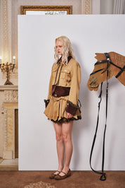 Light Coffee Short Jacket with Detachable Velvet Fur Collar