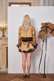 Light Coffee Short Jacket with Detachable Velvet Fur Collar