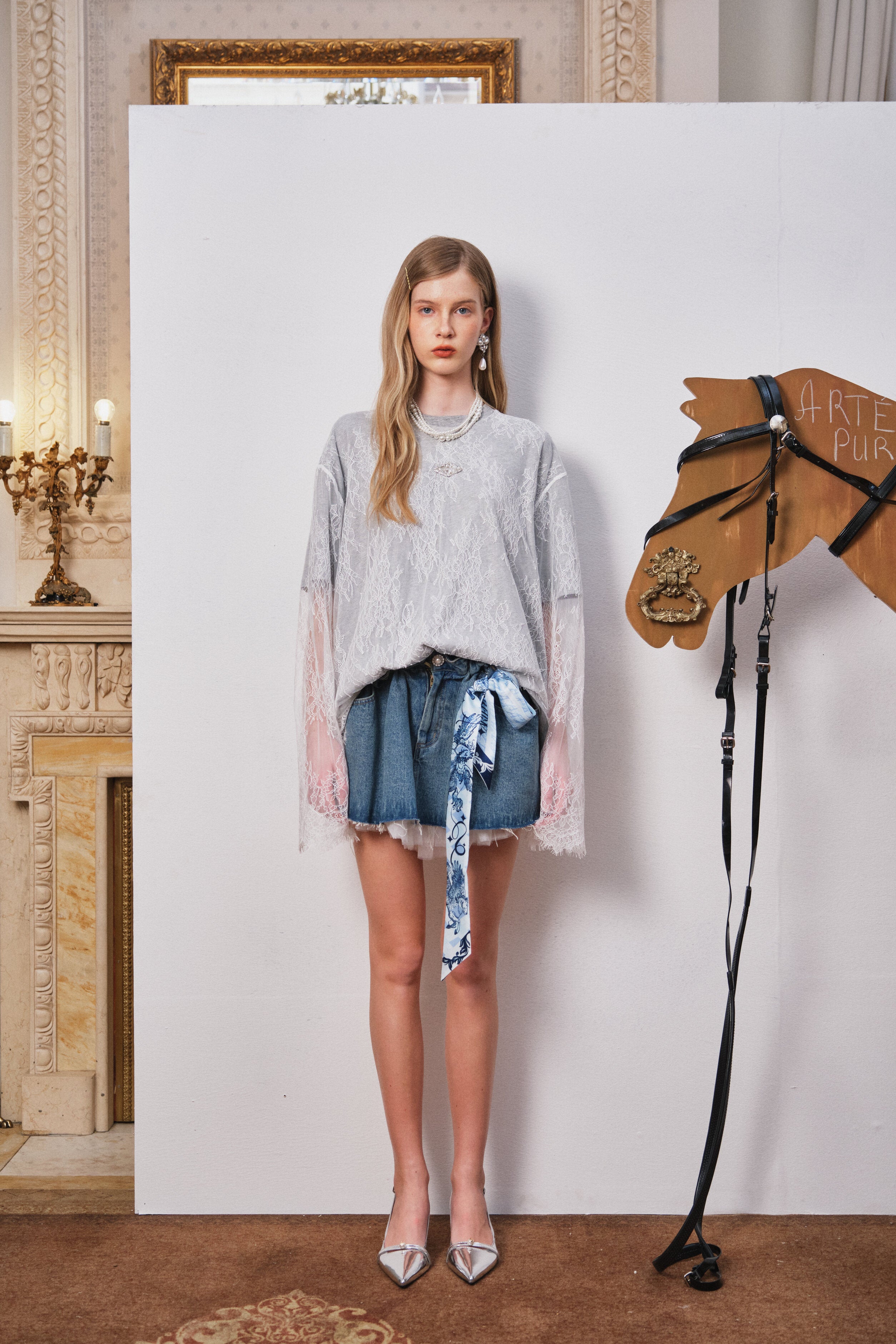 Gray Lace Detail Faux Layered Tee