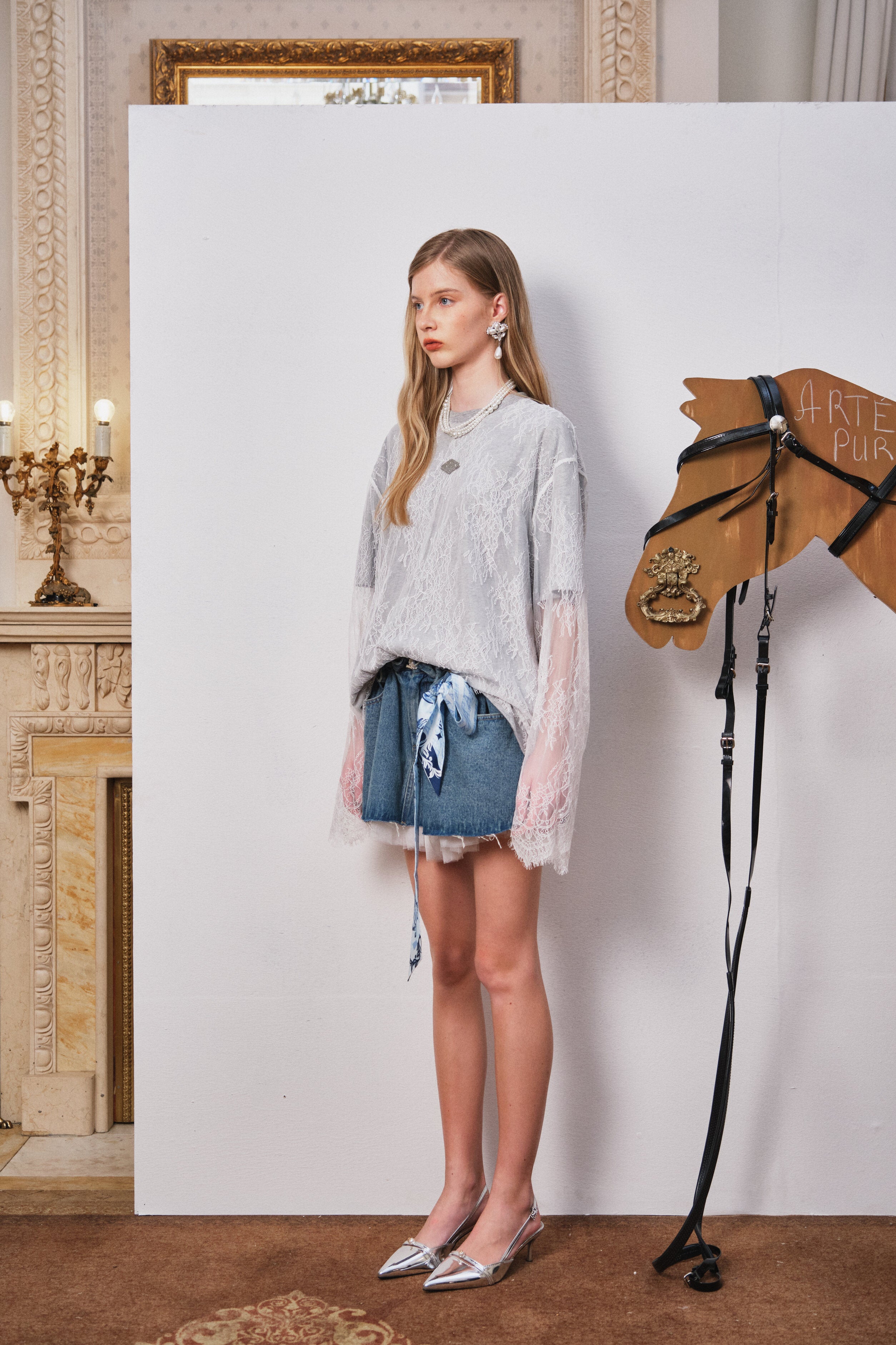 Gray Lace Detail Faux Layered Tee