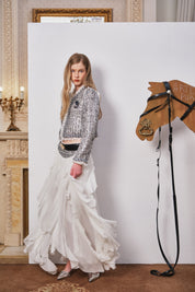 Gray Sequin Jacket with Tulle Trim